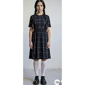 Grunge Dress 4 6 Small Witchy Plaid Minimalist Punk Black White Wednesday Adams